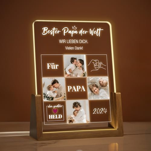 Giftove Vatertagsgeschenke für Papa, Personalisierte Geschenke mit Fotos, Papa Geschenk für Vatertag Geburtstag Weihnachten, Beste Papa der Welt, Papa LED Bilderrahmen