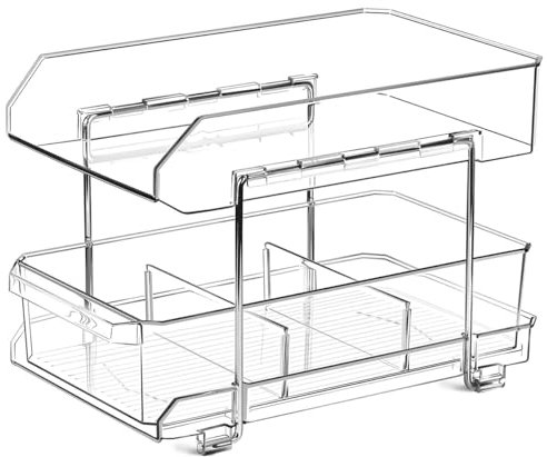 USENG Organizador Acrílico Transparente para Nevera y Congelador - 2 Pisos para Frigorífico, Despensa, Fregadero, Armario - Almacenaje de Cocina