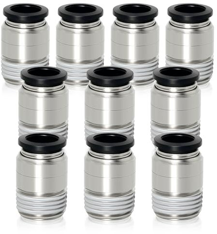 TAILONZ PNEUMATIC Racores de conexión a presión redondos rectos macho de 6 mm de diámetro exterior x rosca BSP de 1/2 pulgada POC6-04 (paquete de 10)