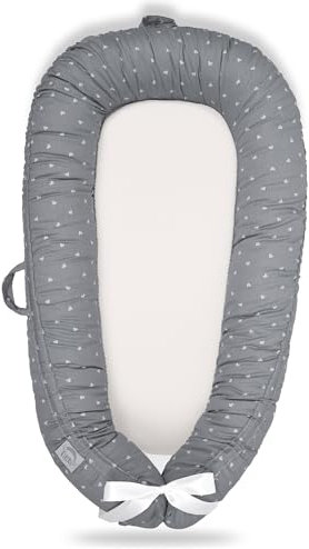 EAQ Babyliege, Babynest für Co-Schlafwagen, weich, atmungsaktiv, perfekt als Geschenk für Neugeborene, 100 % Baumwolle, Nickerchen oder Reisen, für 0-12 Monate, Grau