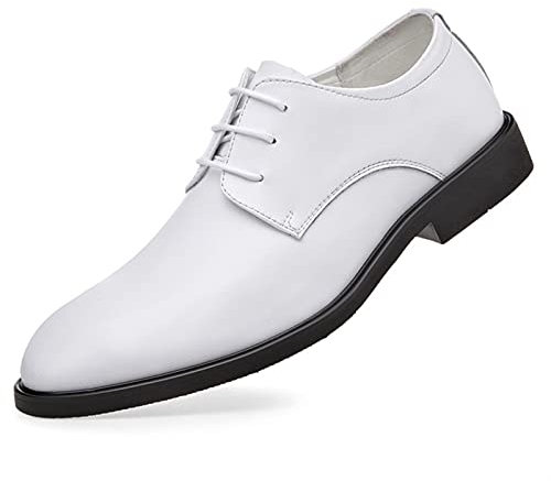 Kanggrei Zapatos de Vestir for Hombre Zapatos Derby con Cordones Blancos Punta Redonda Cuero sintético Suela de Goma Antideslizante Boda(Size:44 EU)