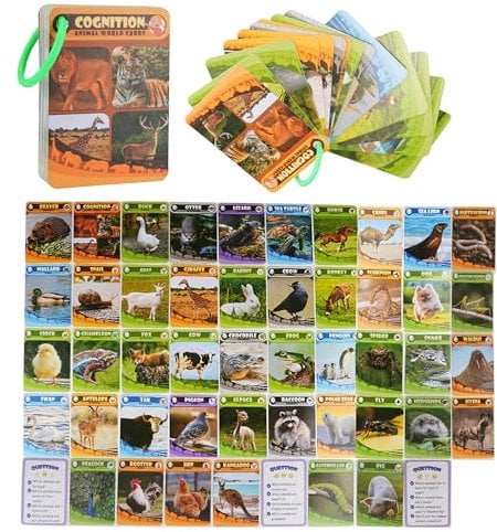 Rizaso Lernkarte für Kinder, Geeignet für Tiererziehungsspielzeug im Alter von 2, 3, 4, 5, 6 und höher, mit 50-Kinder-kognitiven Karten (Wildtiere)