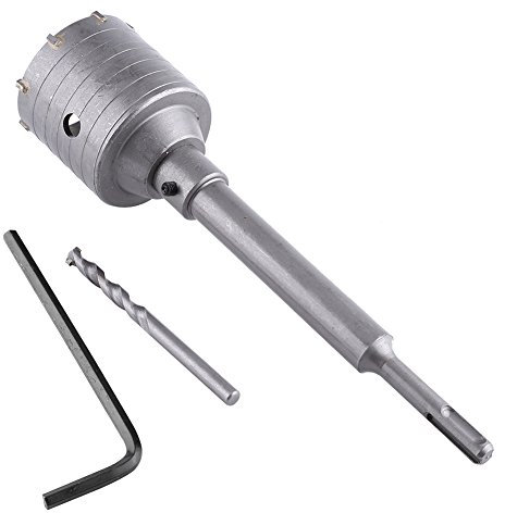 Kit a Tazza, Punta Trapano per Calcestruzzo 65 Mm, Set di Frese per a Tazza per Muro, Mattoni, Cemento, Pietra, Asta 200 Mm con Chiave