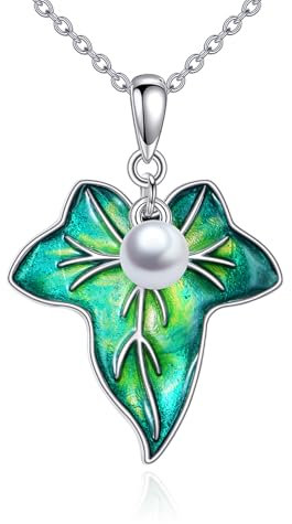YFN Elven Green Leaf Enamel Necklace for Women Men 925 Sterling Silver Pearl Pendant Necklace Jewelry