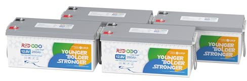 Redodo 12V 280Ah TM (4 Pack) Low-Temp Protection LiFePO4 Batterie,Parfait pour Systèmes Solaires,Camping-Cars,Bateaux,Stockage d'Energie à la Maison