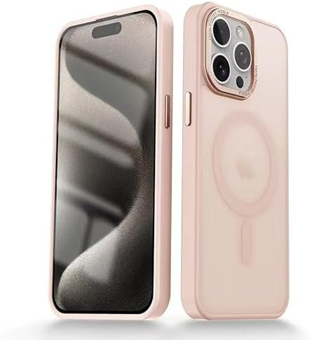 JNERBUYI Custodia Opaca per iPhone 15 PRO Max, Cover con Antiurto, Custodia con Protezione Magnetica, Custodia in Acrilico+TPU. Rosa