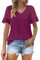 Aokosor Ladies T Shirt-Women V Neck Tops Lace Sleeve Summer Loose Tee Purple Size 14-16