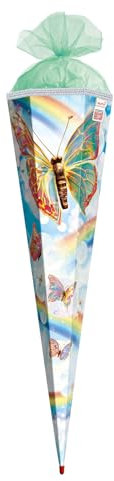 ROTH Motiv-Schultüte, Rainbow Butterfly, 85 cm, eckig, Rot(h)-Spitze, Tüllverschluss, Soundmodul, Glitzerborte