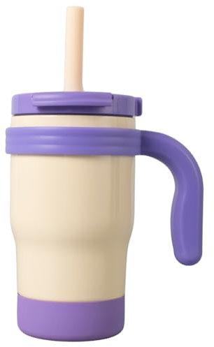 Pauzema 14oz Kinder Thermobecher mit Strohhalm, 420ml Trinkbecher mit 3 in 1 Deckel und Strohhalm für Kinder, BPA Frei, Niedliche Tumbler Cup - Weiss