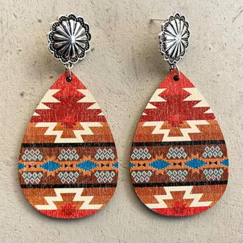 Modische Ohrringe im Azteken-Stil mit tropfenförmigem Leder und Navajo-Textur, Statement-Stammes-Ohrringe-Nr. 1