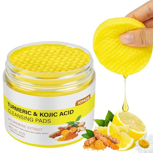 Aomig Turmeric Kojic Acid Cleansing Pads 50Pcs Kurkuma-Reinigungspads für das Gesicht Kurkuma Gesichtspads für Alle Hauttypen Gesicht Körper Peeling-Pads Reinigung der Haut Poren Aknen Gleicht Hautton