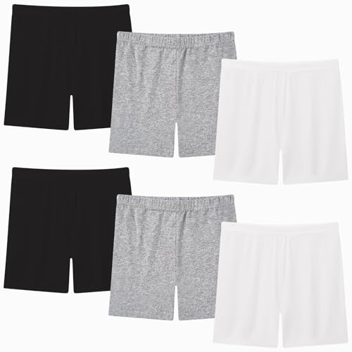 Moitiy Pantaloncini da ciclista per bambini, ragazze, pantaloncini corti sportivi, pantaloni estivi per bambini, età 2-12 anni, 6 paia, nero/grigio/bianco, 7-8 Anni