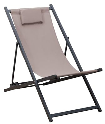 Rebecca Mobili Outdoor-Liegestuhl, Klappstuhl für Garten, Beige, Dunkelgrau, Aluminium, Polyester, neigbar, für Balkon und Camping – Maße HxBxT: 93 x 58 x 92 cm – Art. RE7146