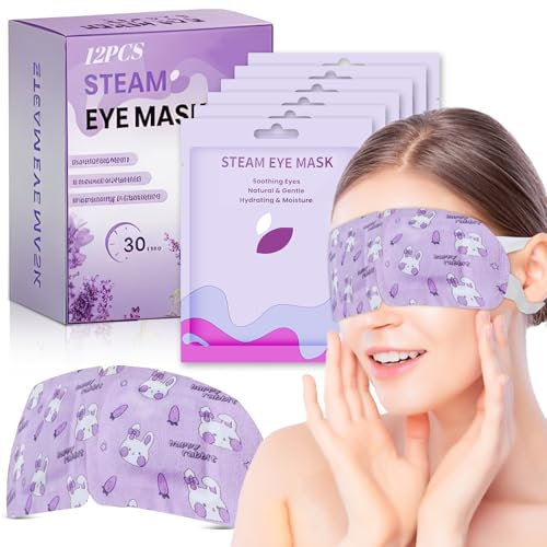 12 Packs Steam Eye Mask, Lavender Steam Eye Masks for Sleeping, Heated Warming Eye Mask for Puffy Eyes, Travel Essentials, Sleep Gift