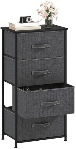 DWVO Kommode mit 4 Schubladen, Schrank aus Stoff mit Griffen, Metallgestell & MDF-Holzplatte, langlebig, für Schlafzimmer & Wohnzimmer,Grau