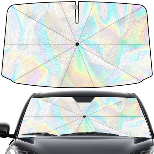 Parasol para parabrisas delantero de coche, 80 x 140 cm, con mango de protección contra arañazos de 360°, protección solar para coche, protección UV, con efecto de estrellas iridiscentes (estrella)