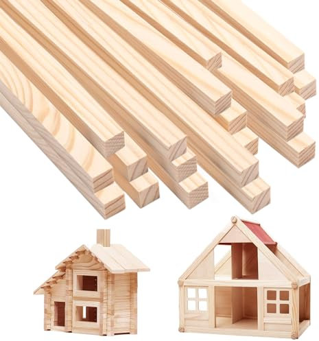 Lot de 20 chevilles carrées en bois - 10 x 300 mm - Pour l'artisanat, les bâtons en bois dur non finis, les bricolages, la décoration intérieure (10 mm)