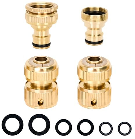 Raccord de robinet de tuyau, connecteur de robinet extérieur en laiton 2 en 1 adaptateur de robinet extérieur et raccords de buse d'arrosage mâle 3/4 connecteurs rapides pour tuyau d'arrosage de
