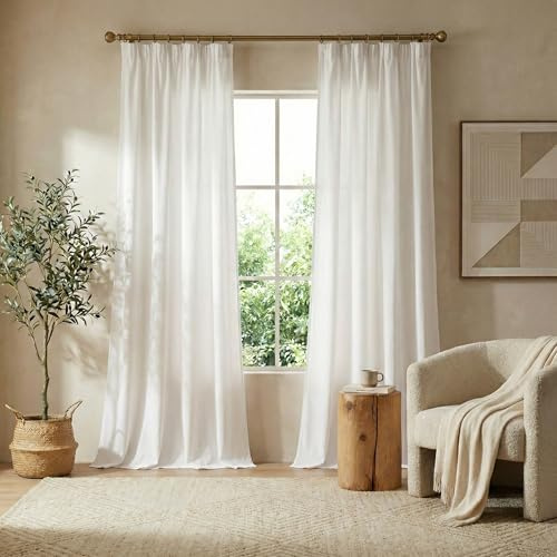 PONY DANCE Wohnzimmer Gardinen für Schiene Vorhang Weiss Halbtransparent | 2er Set, H245 x B140 cm, Voile Gardinen, Sichtschutz, mit Kräuselband, für Schienensystem, für Schlafzimmer Kinderzimmer