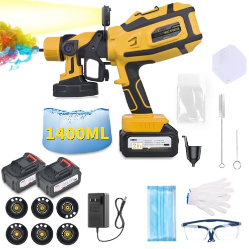 Paint Sprayer Pro, pistola de pintura eléctrica inalámbrica, amarilla y azul, funciona con pilas, sistema de pulverización profesional HVLP para proyectos domésticos (amarillo)