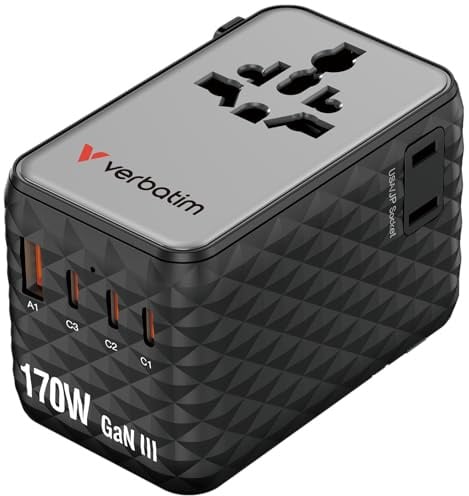 Verbatim GaN Universal Reiseadapter 170W USB-C USB-A Weltweit Schwarz