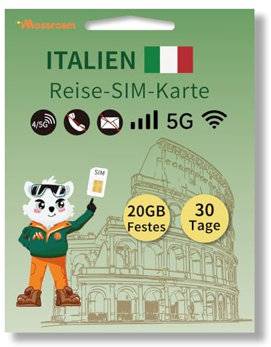 Italien-SIM-Karte mit 20 GB Highspeed-Festnetzdaten für 30 Tage – Prepaid 4G/5G mobiles Internet für Reisen, Arbeit und Studium – Kompatibel mit Allen Telefonen