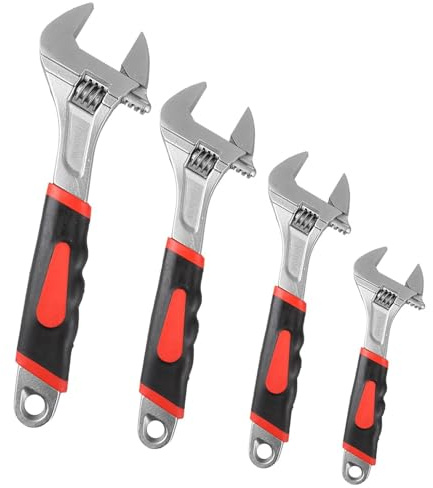 TEYIAN 4PCS Adjustable Spanner Adjustable Wrench Set 4 Sizes Multifunctional Carbon Steel Shifter Spanner Wide Opening Jaws Wrench Soft Grip Handles Hand Tools Plumbers Tools (6+8+10+12)