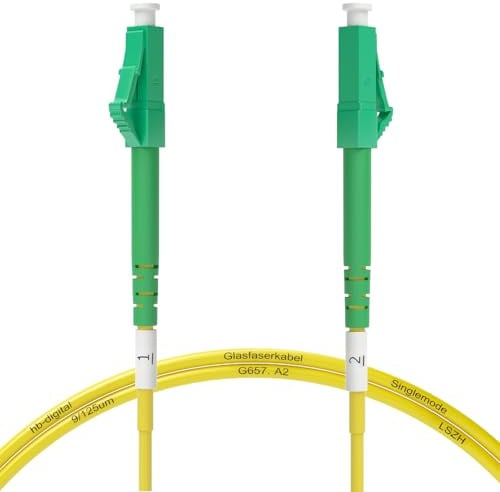 HB-DIGITAL 2m Glasfaserkabel Simplex OS2 LC/APC auf LC/APC – Singlemode LWL Glasfaser Patchkabel – 9/125µm 1/10/40/100 Gbit/s LSZH LAN Kabel Geeignet für Telekom, Vodafone, Fritzbox - Gelb