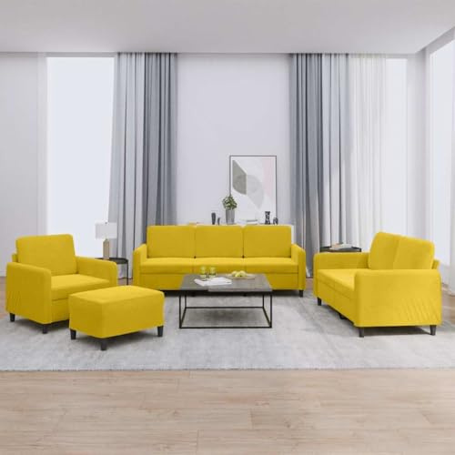 Bucmath 4-TLG. Sofagarnitur Gelb Samt, Weiches Polstermöbel Set mit Sessel, 2er & 3er Sofa, Fußhocker, Robuste Wohnzimmer Couch für Komfort und Stil