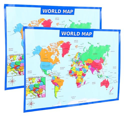 MINAOLULUS Mappa del Mondo Grande 2 Poster da Parete per Geografia Ragazzo Ragazza e Materiale Didattico Casa