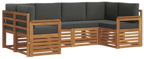 vidaXL Sofa-Set mit Kissen, 20 Stück, Natur und Anthrazit, modernes Gartensofa-Set, rechteckig, langlebig, aus Akazienholz