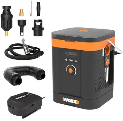 WORX WX098, Akku-Kompressor 20V, inkl. Akku & Ladegerät, PowerShare | Multifunktions-Luftpumpe mit Hochdruck & Hochvolumen, Digitaldisplay und LED-Licht