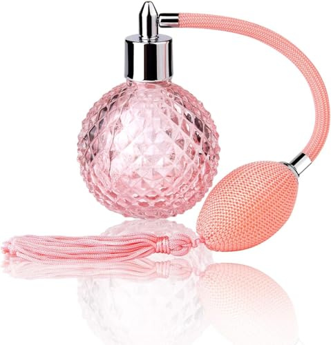 Vintage Perfume Spray Bottle 100ml, Refillable Purple Crystal Glass Perfume Bottle with Long Tassel, Pineapple Pattern, for Fragrance, Lotion, Toner (Pink)