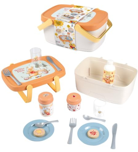 Smoby - Winnie Puuh Picknickkorb 2-in-1 - Picknick-Spielset, zum Tisch wandelbar, 15 Zubehörteile inkl. Geschirr und Spiellebensmittel, ab 18 Monaten