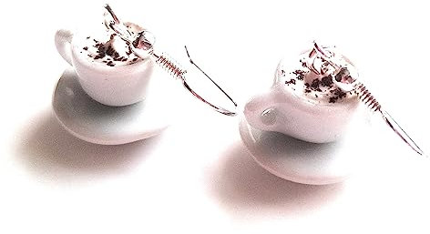Handmade Fun - Miniature Cappuccino Frothy Coffee Cup & Saucer Earrings - Gift Boxed