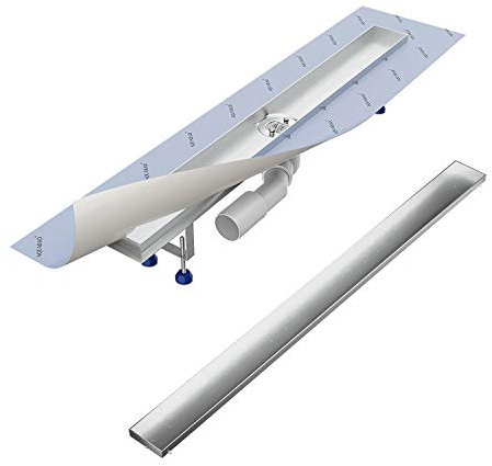 Aquabad Duschrinne SDS Pro 80 cm gebürsteter Edelstahl inkl. Haarsieb, Abgang waagerecht, befliesbare Mulde, linearer Bodenablauf, Komplettset