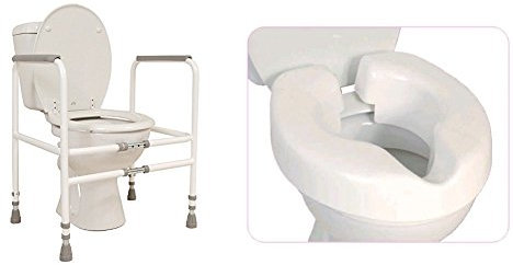 NRS Healthcare Free Standing Toilet Frame - Width and Height Adjustable with Novelle Portable Clip-On Raised Toilet Seat (Eligible for VAT relief in the UK)