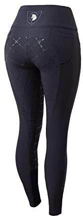 HORZE Damen Reithose Desiree, High Waist Reithose Handytasche und Vollbesatz, Blau, 40