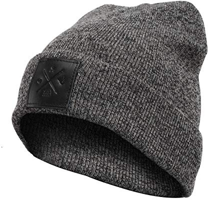 Rough Beanie - Beanie Mütze, Strickmütze mit Echt-Leder/Stick Veredelung, Viele Farben zur Auswahl (Manufaktur13/M13)