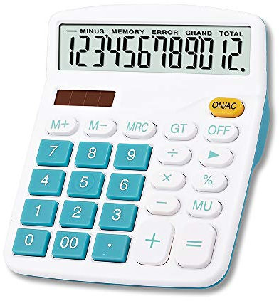 Meichoon Taschenrechner Solarbatterie Dual Power 12-stellige Anzeige blau