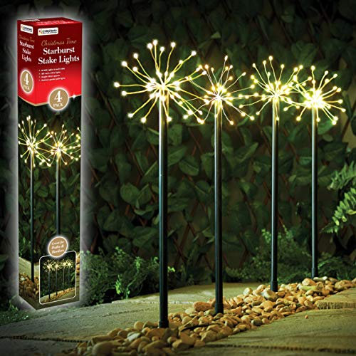 The Christmas Workshop 70369 LED Starburst Path Lights/Outdoor Christmas Lights / 50cm Tall Stake Lights / 4 Pack / 160 Warm White LED Light Bulbs