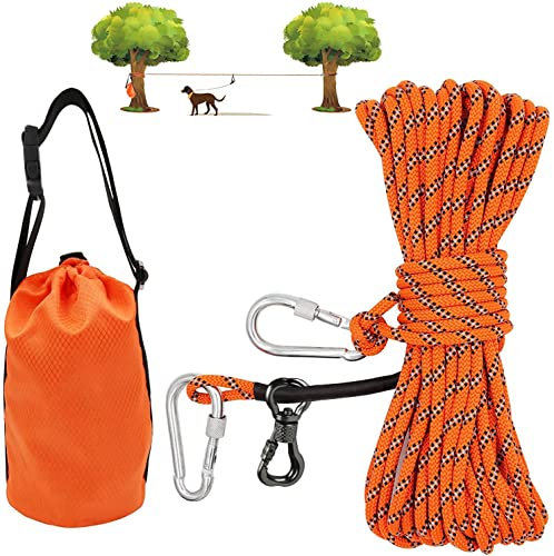 XiaZ Cable de Amarre para Perros para Camping, Sistema de Carrito portátil de 50 pies para Perros de hasta 200 Libras, Correa de Perro para Patio, Camping, Parques, Eventos al Aire Libre,