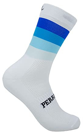 PERRO LOCO CLOTHES Calcetines de Ciclismo Edición Limitada. Hechos en España. Calcetines para Bici. (Widow 37 39 Blanco Azul)