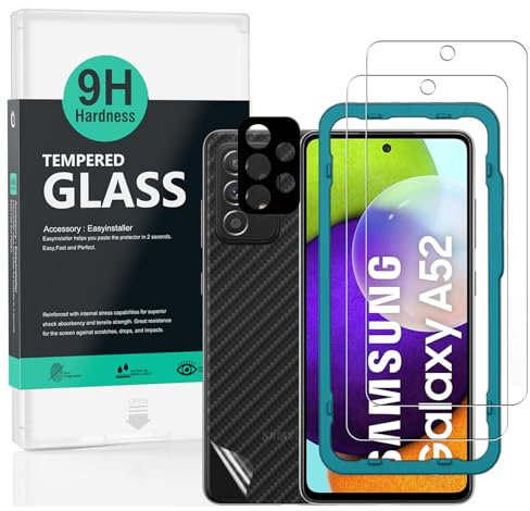 Ibywind Schutzfolie kompatibel mit Samsung Galaxy A52 5G/A52 4G/A52s 5G, mit Metall Kamera Schutzfolie, Carbon Fiber Skin für die Rückseite, Inklusive Easy Install Kit (Zentrierrahmen)