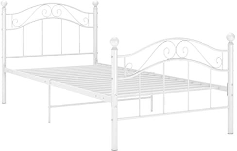 vidaXL Bett mit Lattenrost Metallbett Einzelbett Bettgestell Schlafzimmerbett Bettrahmen Ehebett Schlafzimmermöbel Weiß Metall 90x200cm