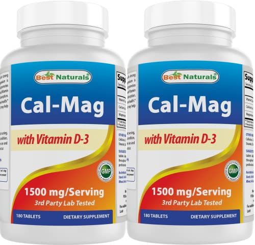 Best Naturals Calcium Magnesium with Vitamin D3 1500mg Serving 180 Tablets (180 Count (Pack of 2))