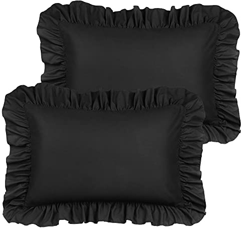 PiccoCasa Gebürstete Rüschen-Kissenbezüge, 50 x 90 cm, Schwarz, 2 Stück | Bettkissenbezüge aus Mikrofaser, Hotelverschluss, Kissenbezüge für Schlafzimmer