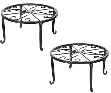 Yeehliny 2 Stück Blumenständer Metall Blumenhocker Outdoor Blumentopfständer Pflanzenständer Retro Blumentopfhalter Metall Ständer Pflanzgefäß Topfgestell für Innen und Außenbereiche (Braun)