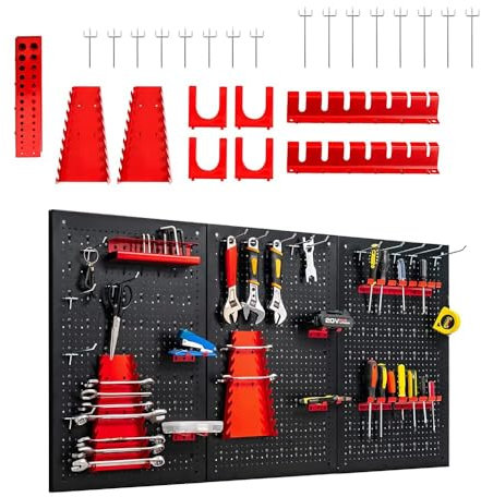 COSTWAY Werkzeugwand inkl. 28-teiligem Werkzeugregal-Set, 120x60cm, Lagersystem Werkzeughaltersortiment 3 Lochplatten, Werkstattwand Metall, Lochwand ideal für Garage & Werkstatt & Lagerhaus