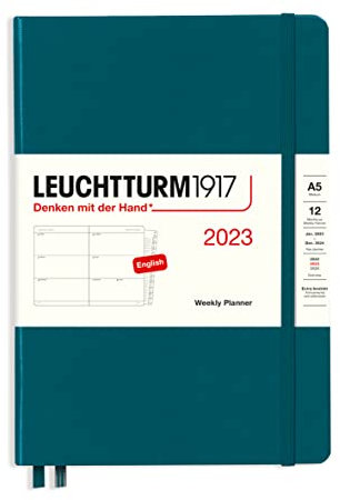 LEUCHTTURM1917 365947 Wochenkalender Medium (A5) 2023, 12 Monate, Pacific Green, Englisch